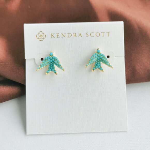 Kendra Scott Jewelry - Kendra Scott Melody Bird Gold Teal Crystal Stud Earrings